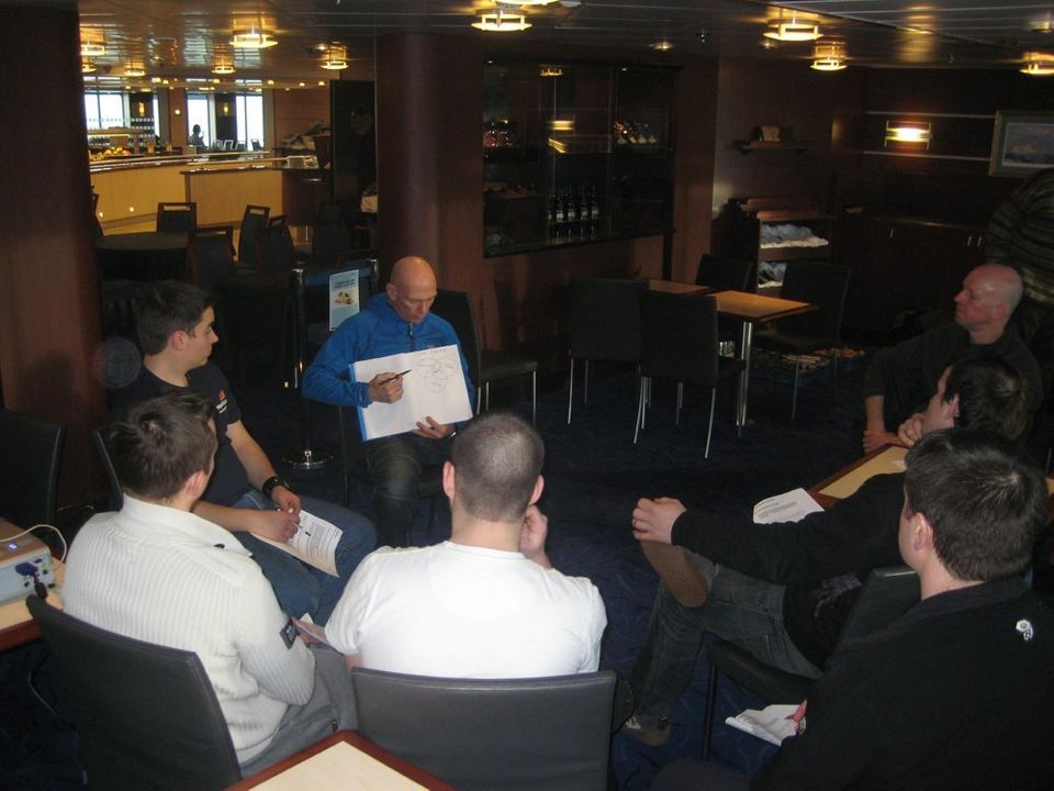 Expdition equipment testing, lecture on the North Sea ferry