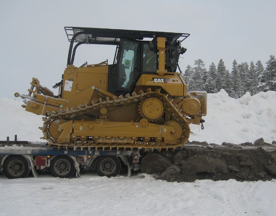 Expedition equipment testing, Caterpillar unloading, Arctic Sweden