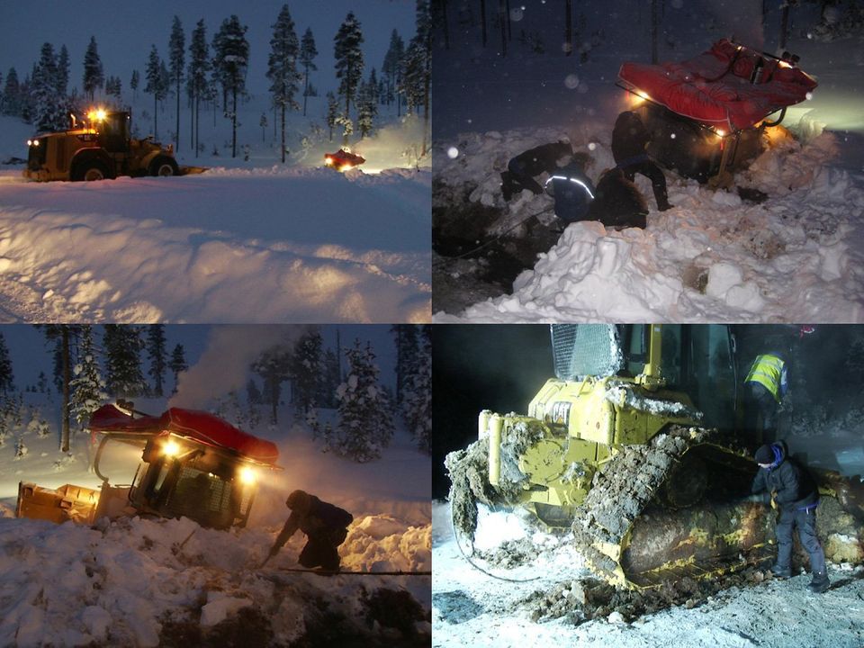 Expedition equipment testing, caterpillar in frozen lake, Sweden