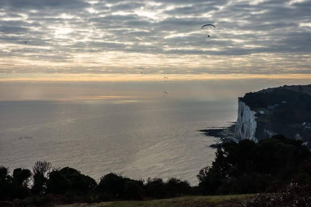 Flight of the Swans, paramotors, white cliffs, Dover